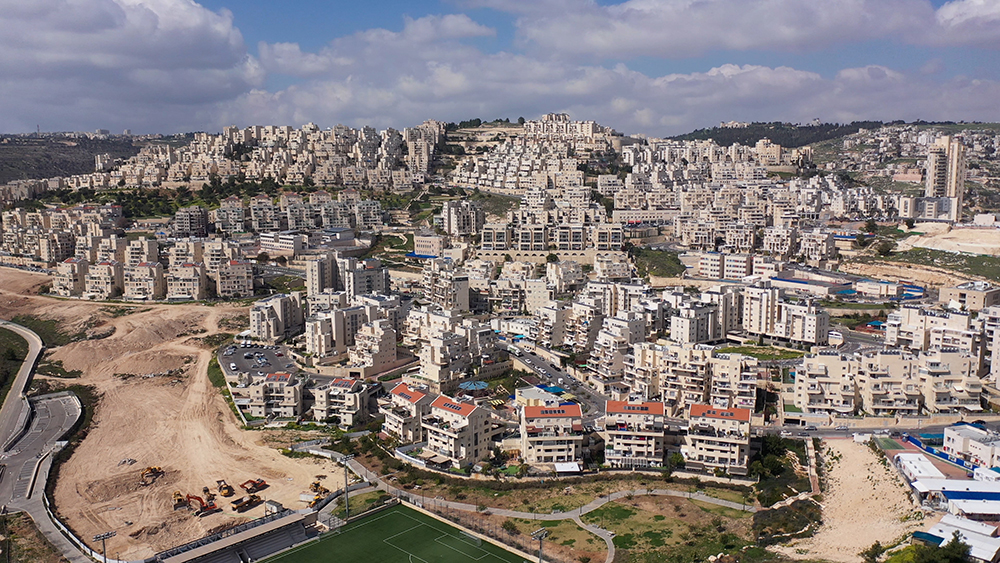 Photograph of an Israeli settlement in the West Bank, illustrating modern residential development beyond the Green Line.